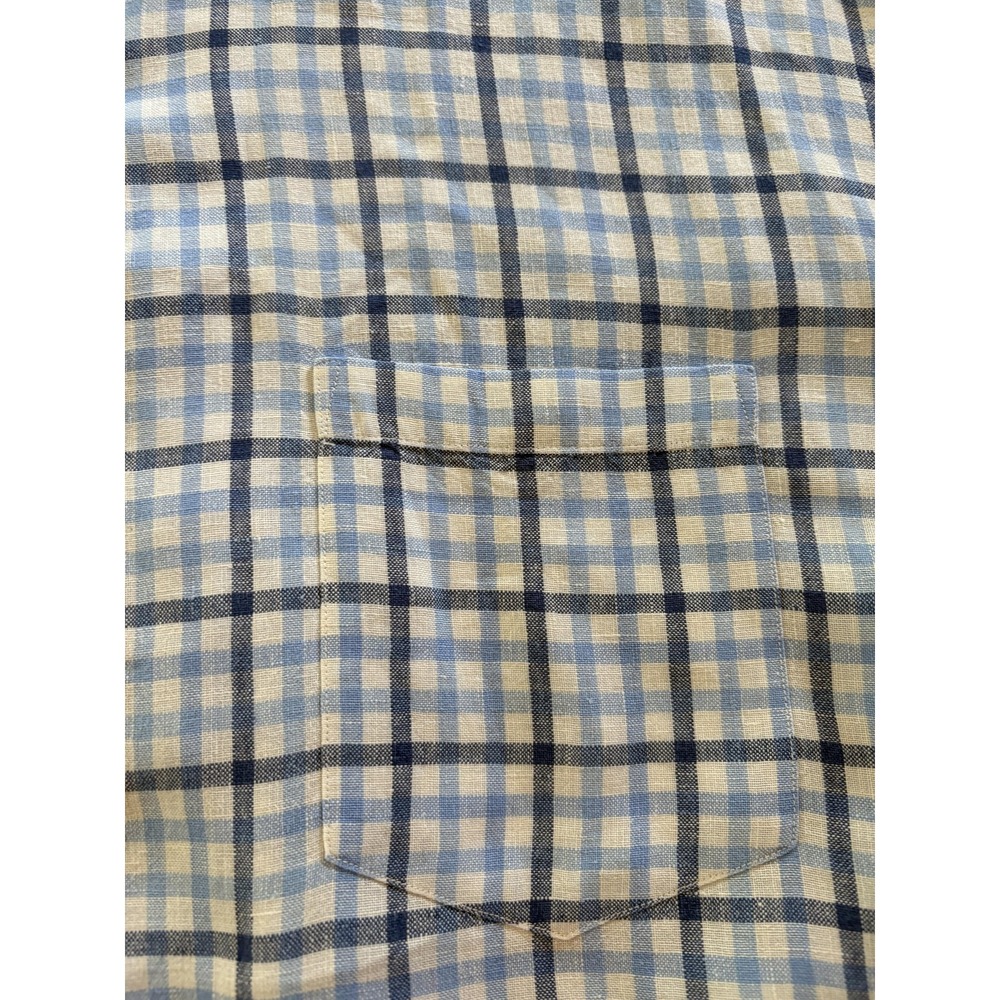 J Crew Linen Shirt Mens Extra Large Blue White Plaid Tailored Fit Button Down - Picture 2 of 7